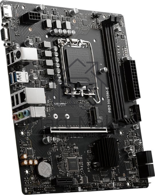 Материнская плата MSI PRO H610M-E, LGA 1700, Intel H610, 2xDDR5, 4xSATA, 1xM.2, 1xPCIe 4.0 x16, 1xPCIe 4.0 x1, 1xHDMI, 1xVGA, 1xRJ45 1Gb, 2xUSB-A 3.2 Gen 1, 4xUSB-A 2.0, 3x3.5мм, 7.1, mATX