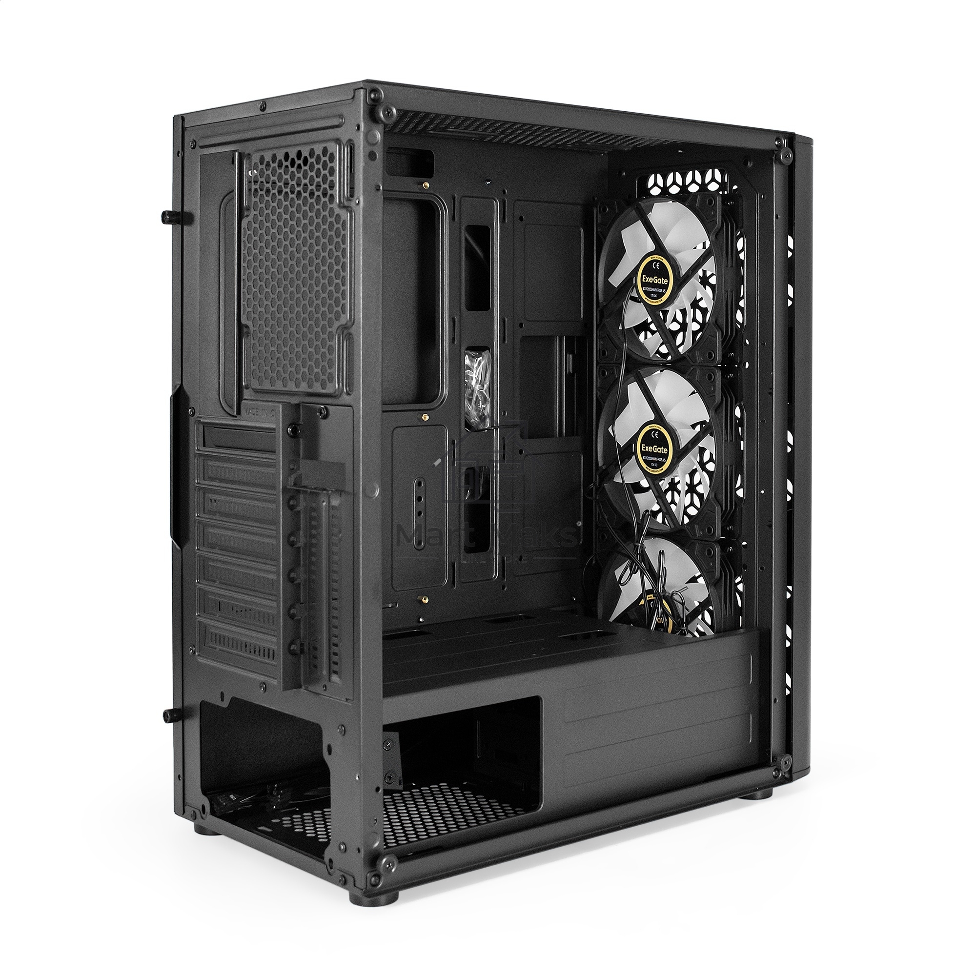 Компьютерный корпус Miditower ExeGate EVO-9202 (ATX, без БП, с окном, 1*USB+1*USB3.0, аудио, 3 вент. 12см с RGB подсветкой)