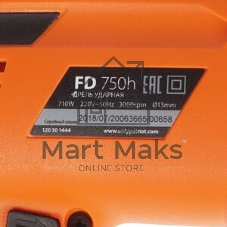 Дрель электрическая ударная PATRIOT FD 750h 120301444 с ударом, мощность 710Вт, макс.диаметр 13мм, глубиномер + дополнительная ручка