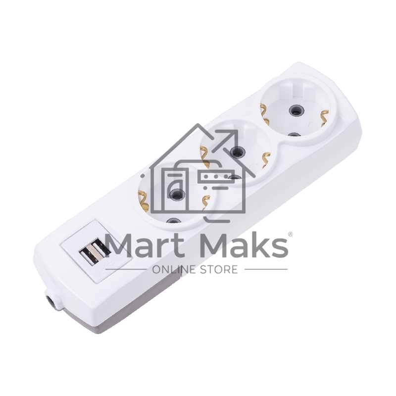 Удлинитель PREMIUM 3 гнезда, 3м, 3х1,5мм², с/з, 2 USB, белый Rexant