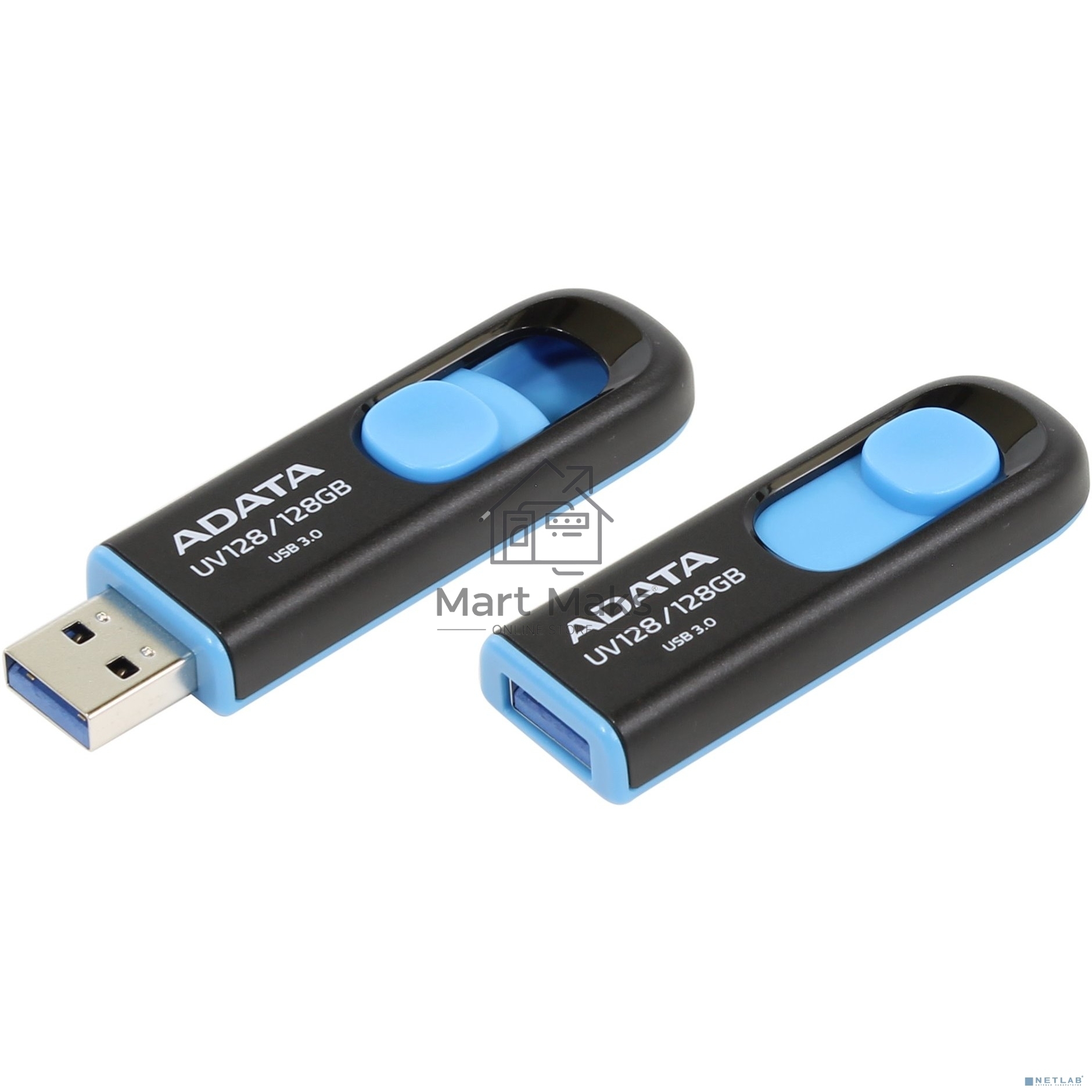 Флешка USB ADATA R/W 128GB ADATA UV128, USB 3.0, черный/синий