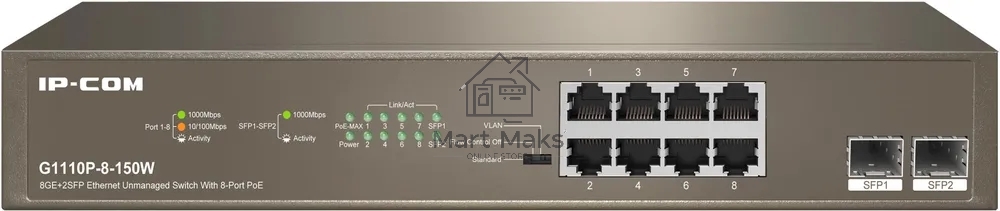 Коммутатор 8PORT 1000M POE G1110P-8-150W IP-COM