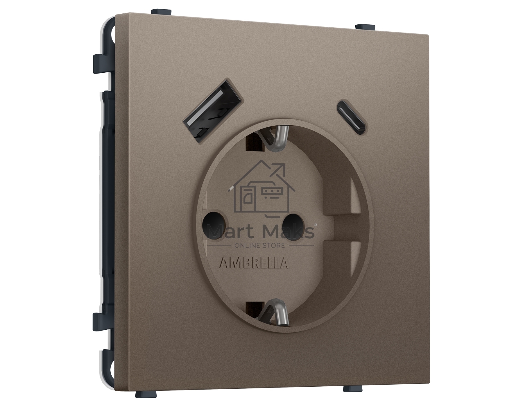 Комплект механизма электрической розетки SIGMA Темная бронза матовый 2USB A+C 20W (быст. зар.) с/з с/ш 16A-250V QUANT PRO (SP6400, PR160)