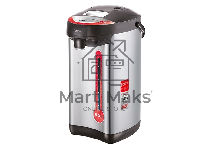 Термопот Centek CT-0082 черный, 5л, 750Вт, 3 способа подачи воды, корпус из нержавеющей стали