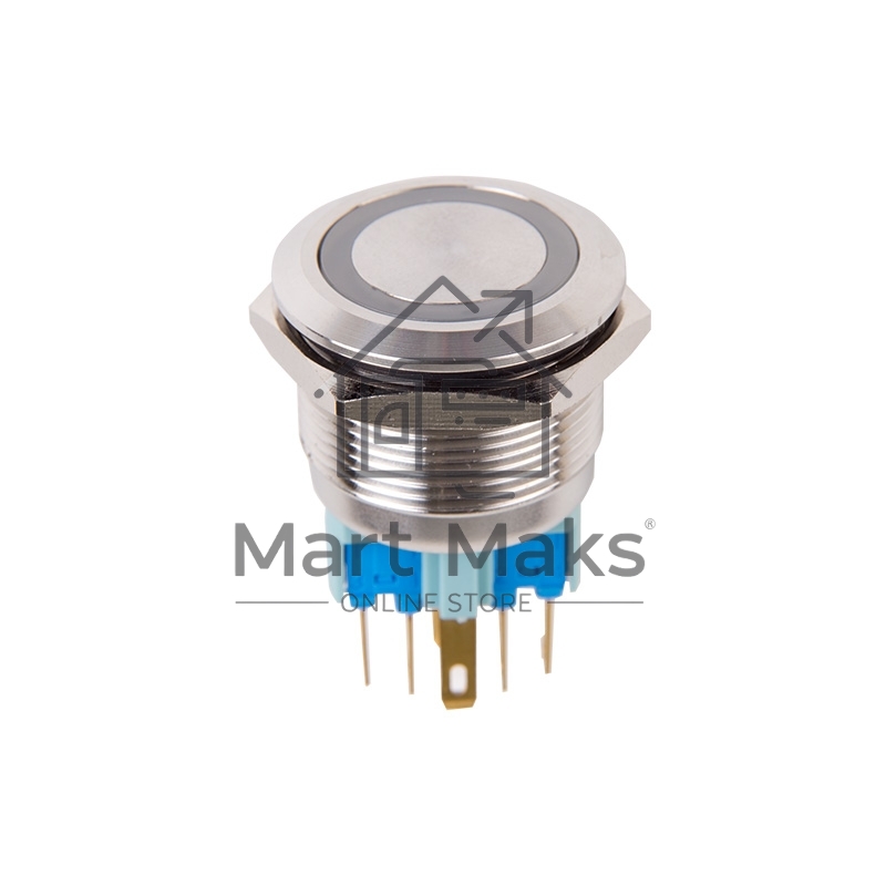 Кнопка антивандальная Ø22 12В Б/Фикс (5с) (ON)-OFF/(OFF)-ON подсв/синяя Rexant