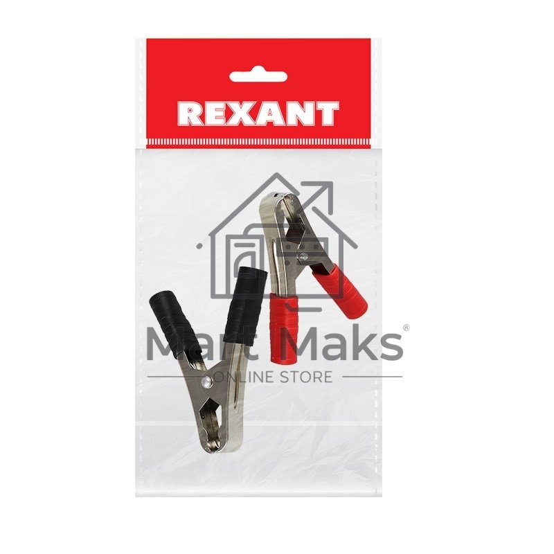 Зажим крокодил Rexant, длина 105 мм, ток 100A, 2 шт., пакет БОПП