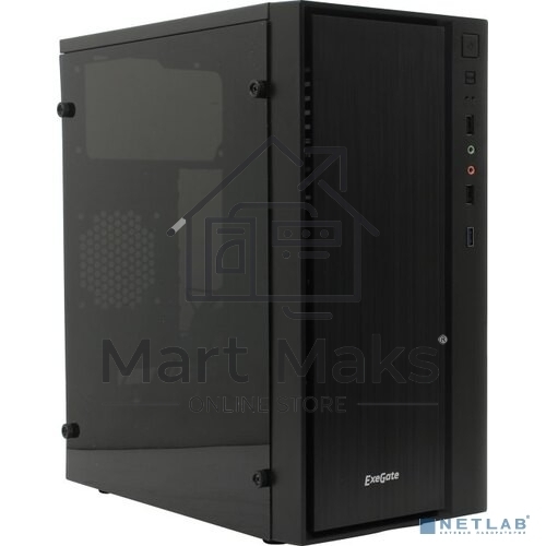 Компьютерный корпус Minitower ExeGate EX283754RUS mEVO-9301-RGB (mATX, без БП, с окном, 2*USB+1*USB3.0, HD аудио, черный с RGB подсветкой)