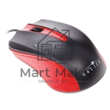 Мышь проводная Oklick 225M черный/красный, 1200 dpi, USB, кнопки - 3