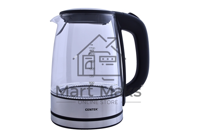 Чайник Centek CT-0030 черный стекло 1.7л, 2200Вт, внутр. LED подсветка,защита от вкл б/воды
