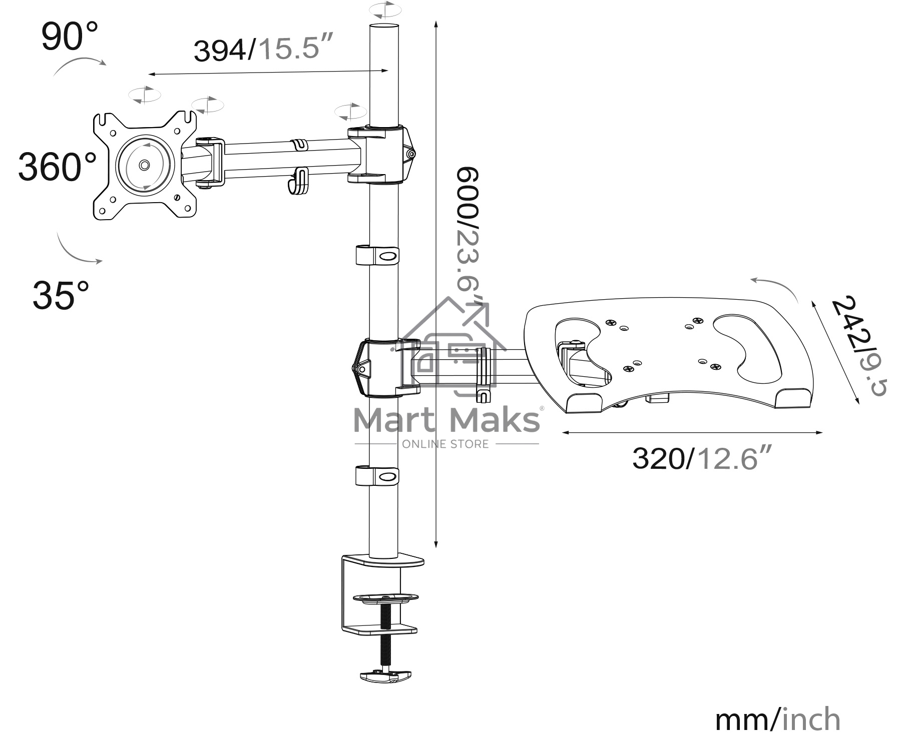 Кронштейн для монитора/ноутбука Cactus CS-VM-LH07-BK черный 13