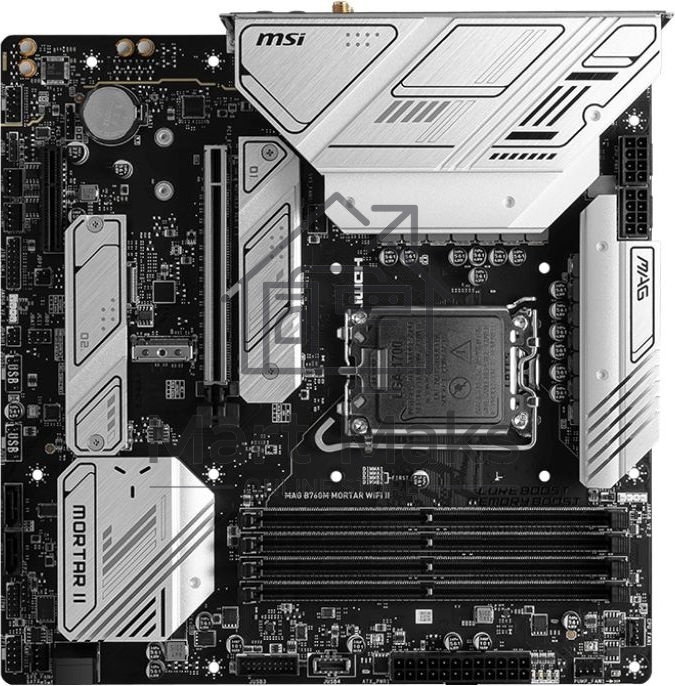 Материнская плата MSI MAG B760M MORTAR WIFI II, LGA 1700, Intel B760, 4xDDR5, 4xSATA, 3xM.2, 1xPCIe 5.0 x16, 1xPCIe 4.0 x4, 1xHDMI, 1xDP, 1xUSB Type-C, 1x2.5Gb LAN, 3xUSB-A 2.0, 3xUSB-A 3.2 Gen 2, 5x3.5 мм, 7.1, mATX