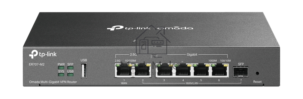 Маршрутизатор VPN TP-Link ER707-M2 Omada с мультигигабитными портами,1 x RJ45 WAN 2,5 Гбит/с, 1 x RJ45 WAN/LAN 2,5 Гбит/с, 1 x SFP WAN/LAN, 4 гиг. порта RJ45 WAN/LAN, 1 порт USB 2.0