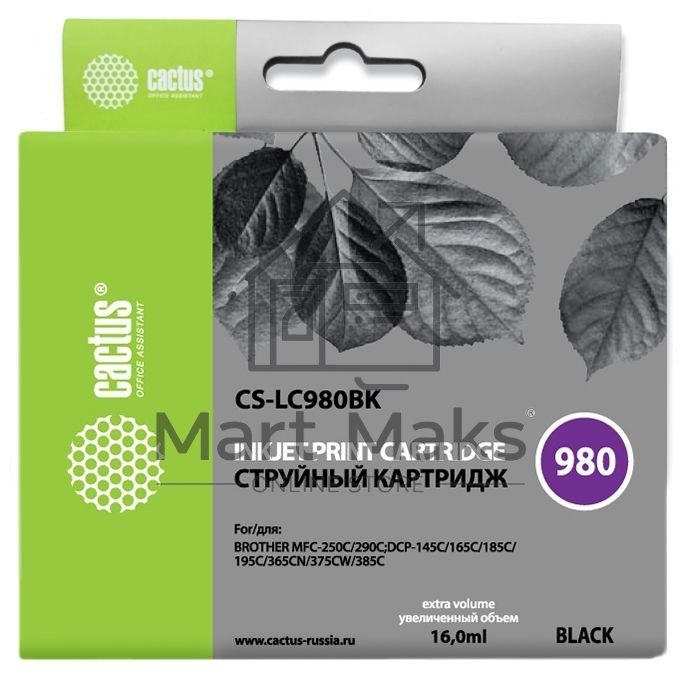 Картридж струйный Cactus CS-LC980BK черный (16 мл) для Brother DCP-145C/165C MFC-250C/290C