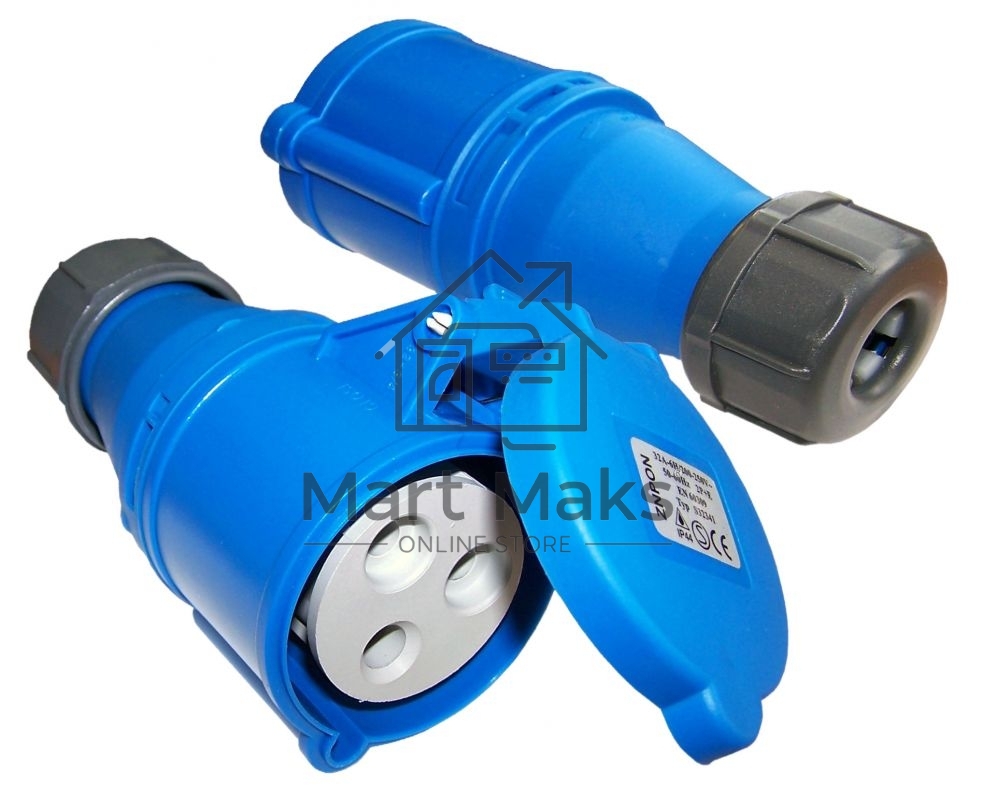 Вилка Lanmaster LAN-IEC-309-32A1P/F однофазная мама 32A 250V разборная синяя