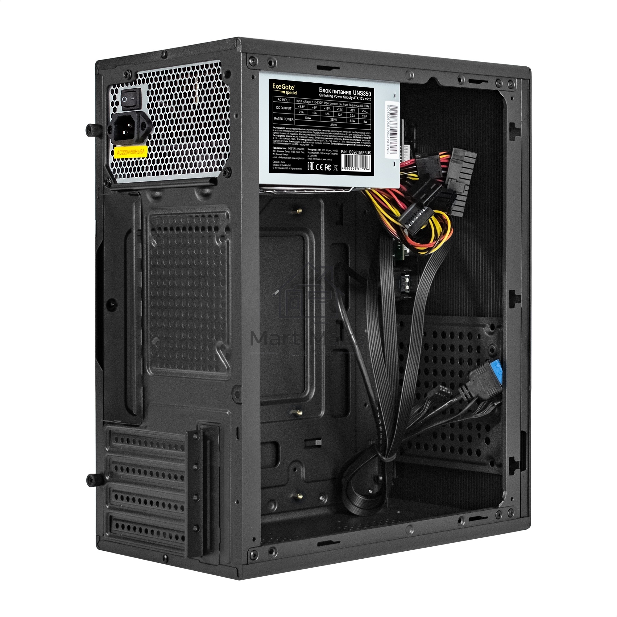 Корпус Minitower ExeGate BAA-303MU-UNS350 (mATX, БП UNS350 с вент. 12см, 2*USB+1*USB3.0, HD Audio, черный)