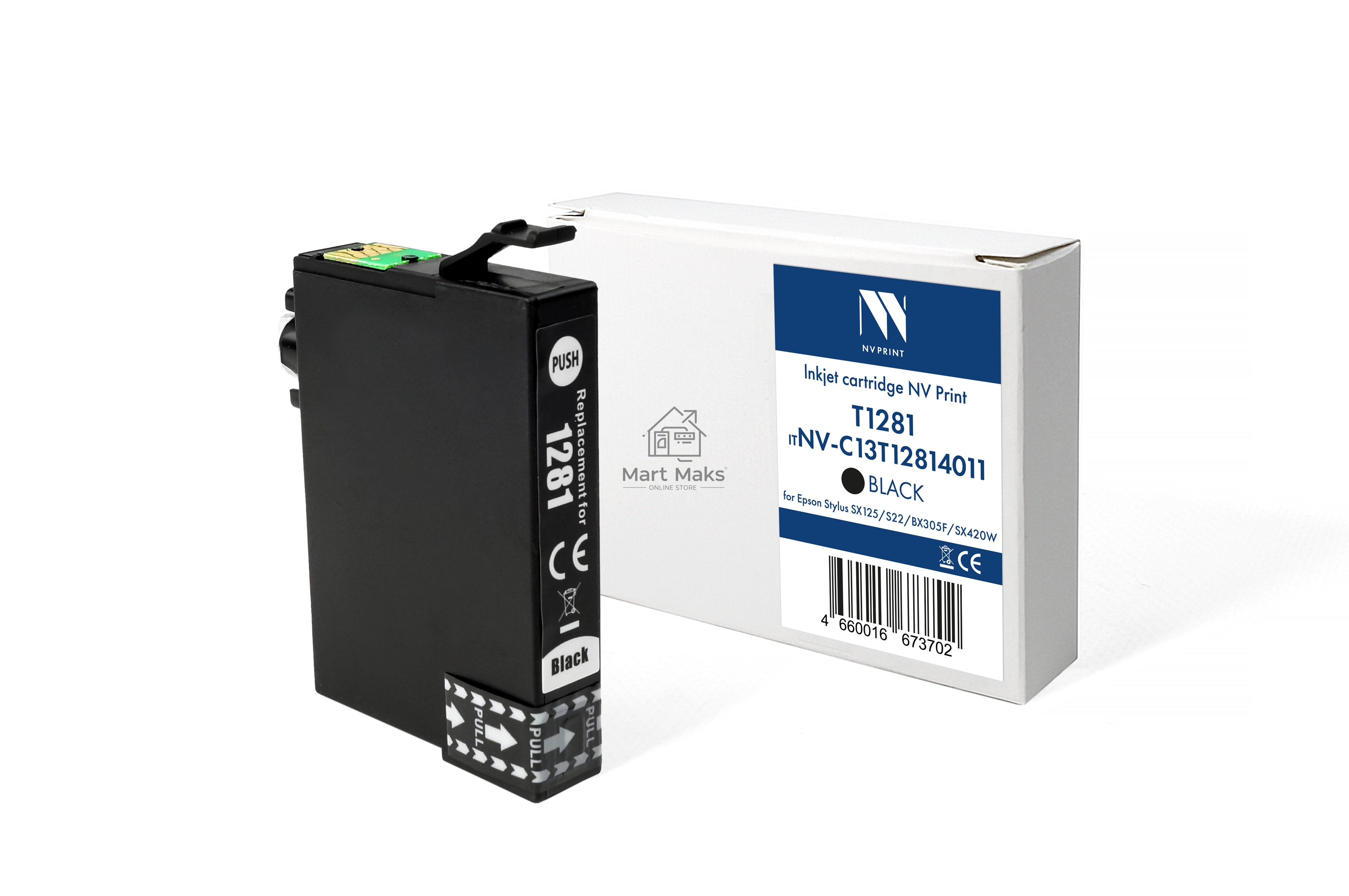 Картридж струйный NVPrint T1281 (NV-C13T12814011) черный для Epson Stylus SX125/S22/BX305F/SX420W (15 мл) совместимый