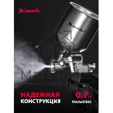 Краскопульт пневматический Matrix краскораспылитель пневмат. с верхним бачком v=1.0л + сопла