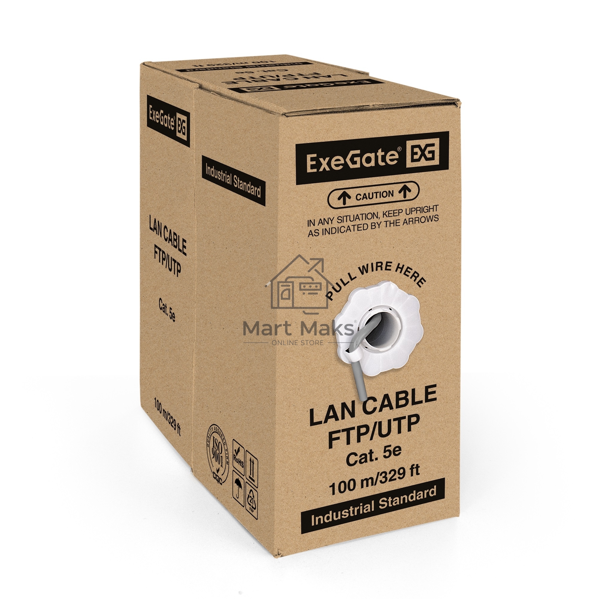 Кабель ExeGate UTP 4 пары кат.5e CCA, 24AWG, бухта 100м, серый, PVC
