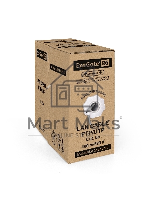 Кабель ExeGate UTP 4 пары кат.5e CCA, 24AWG, бухта 100м, серый, PVC