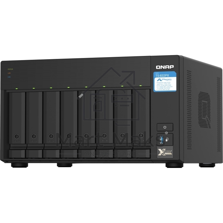 Сетевое хранилище без дисков SMB QNAP TS-832PX-4G 8-Bay NAS, AL324 64-bit quad-core 1.7GHz, 4GB DDR4 SODIMM RAM (up to 1x16 GB), 8 x 3.5