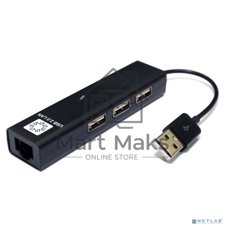 Кабель-адаптер 5bites UA2-45-06BKUSB2.0 / 3*USB2.0 / RJ45 100MB / BLACK