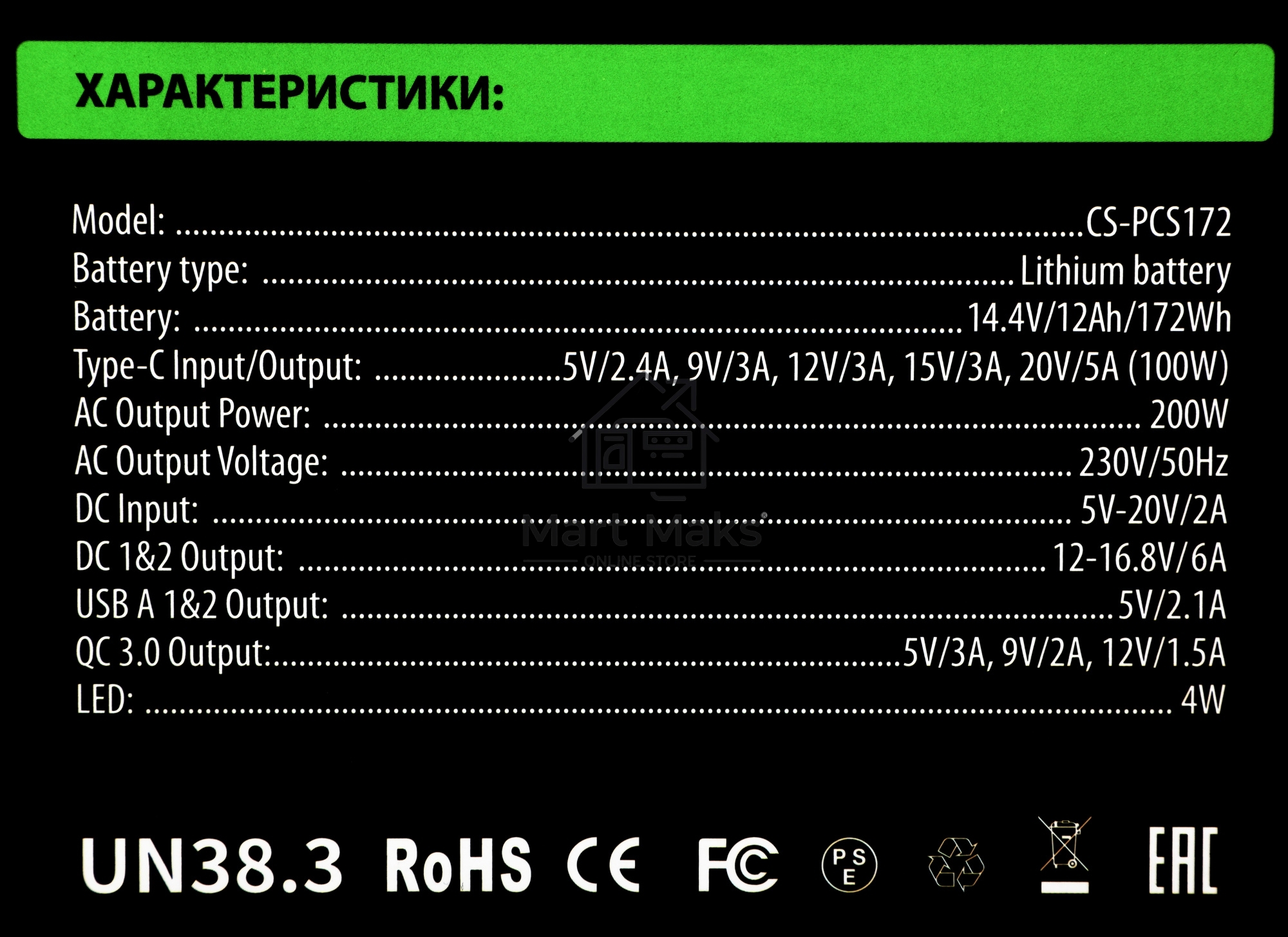 Мобильный аккумулятор Cactus CS-PCS172 48000mAh 2.1A 2xUSB черный/серый