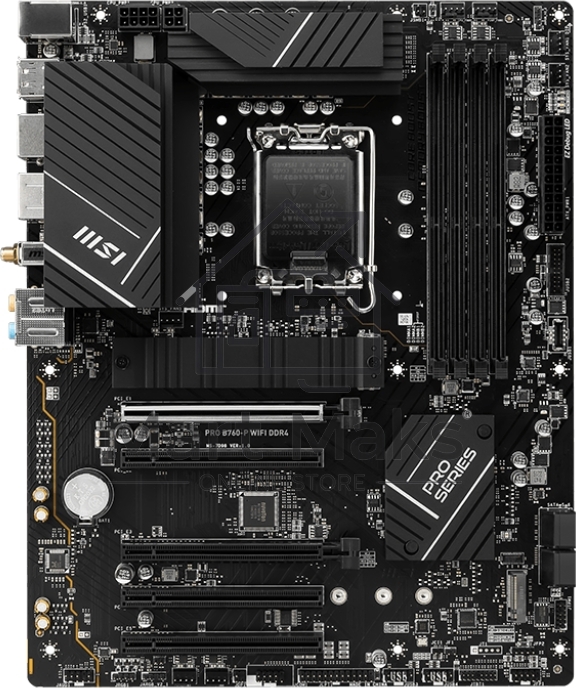 Материнская плата MSI PRO B760-P WIFI DDR4, LGA 1700, Intel B760, 4xDDR4, 4xSATA, 2xM.2, 1xPCIe 4.0 x16, 1xPCIe 4.0 x4, 3xPCIe 3.0 x1, 1xHDMI, 1xDP, 1xRJ45 2.5Gb, Wi-Fi 6E, Bluetooth 5.3, 1xUSB-C 3.2 Gen 2, 2xUSB-A 3.2 Gen 2, 4xUSB-A 2.0, 5x3.5мм, TOSLINK
