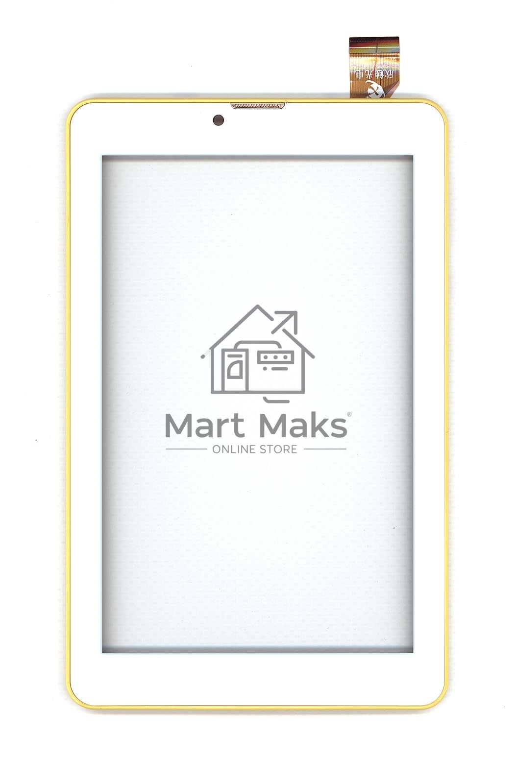 Сенсорное стекло (тачскрин) для Irbis TZ753, белое с желтой рамкой