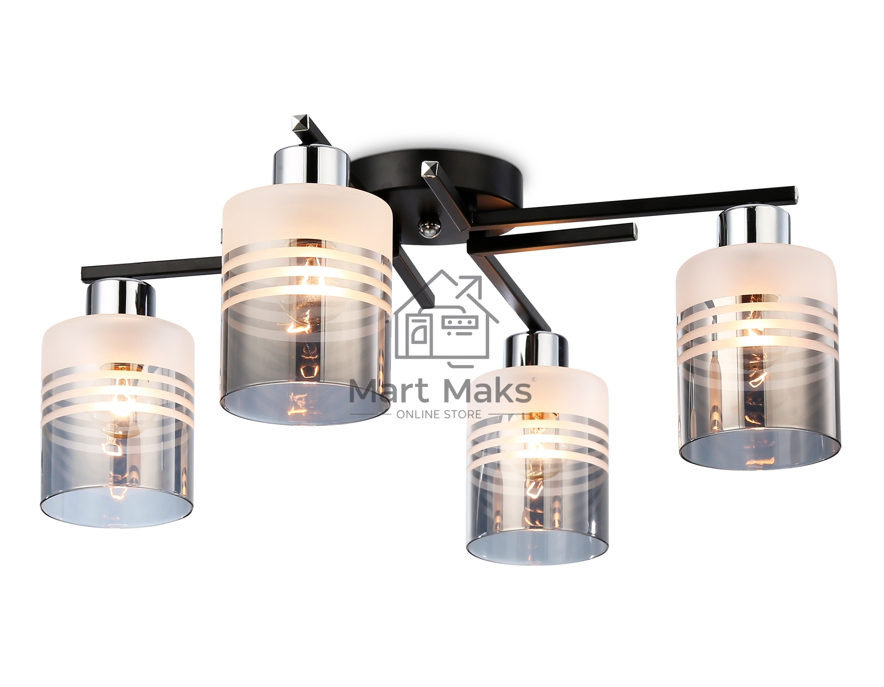 Светильник Ambrella light TR303212/4 BK/CH/SM/FR черный/хром/дымчатый/белый матовый E27*4 max 60W D515*200