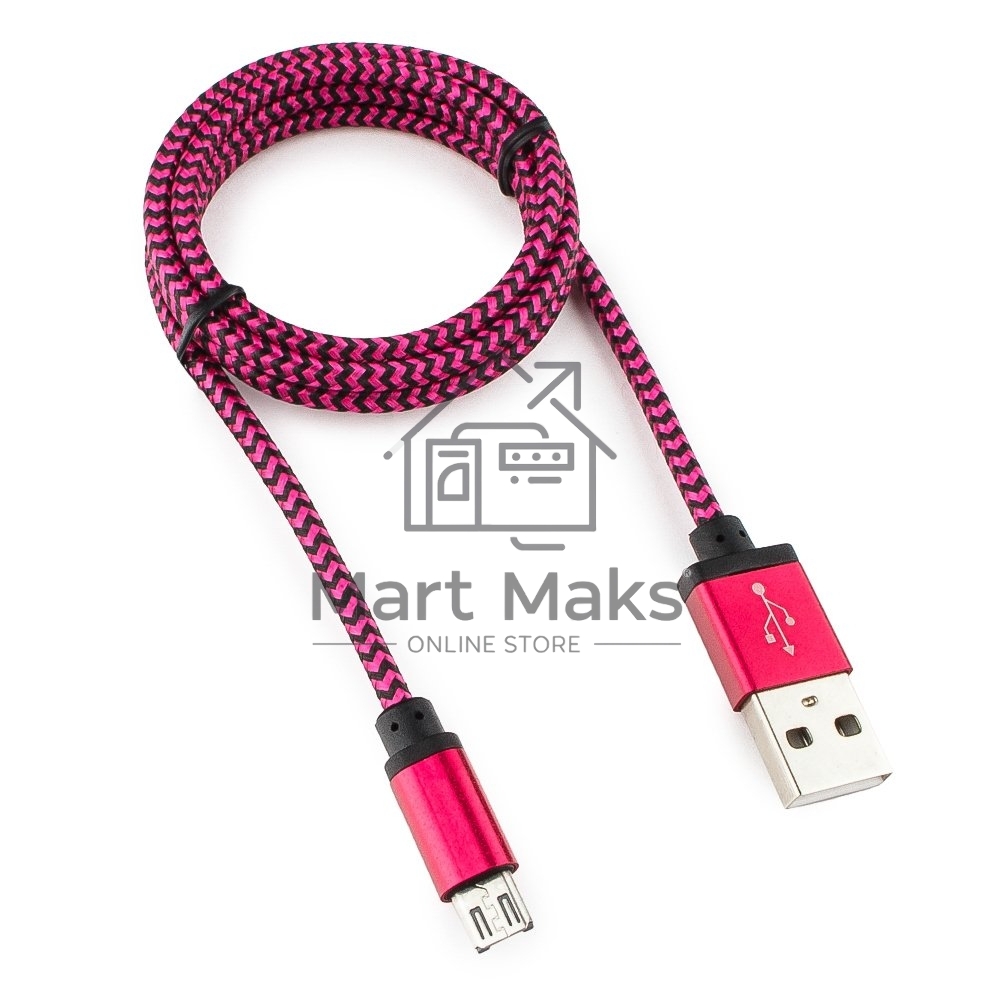 Кабель Gembird USB 2.0 Cablexpert CC-mUSB2pe1m, AM/microBM 5P, 1м, нейлоновая оплетка, алюминиевые разъемы, фиолетовый, пакет