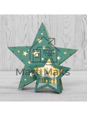 Деревянная фигура с подсветкой «Домик Звездочета» бирюзовая 26х7х25 см, Neon-night