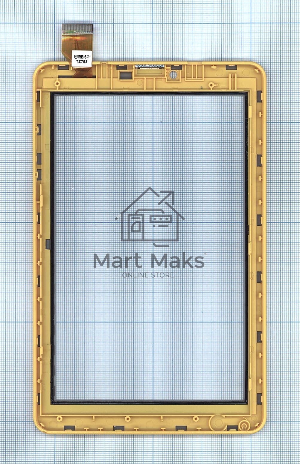Сенсорное стекло (тачскрин) для Irbis TZ753, белое с желтой рамкой