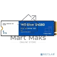 Накопитель SSD WD 1Tb Blue SN580 NVMe, M.2(22x80мм), NVMe, PCIe 3.0 x4, 3D TLC, R/W 3500/3000MB/s, IOPs 460 000/45 600TBW