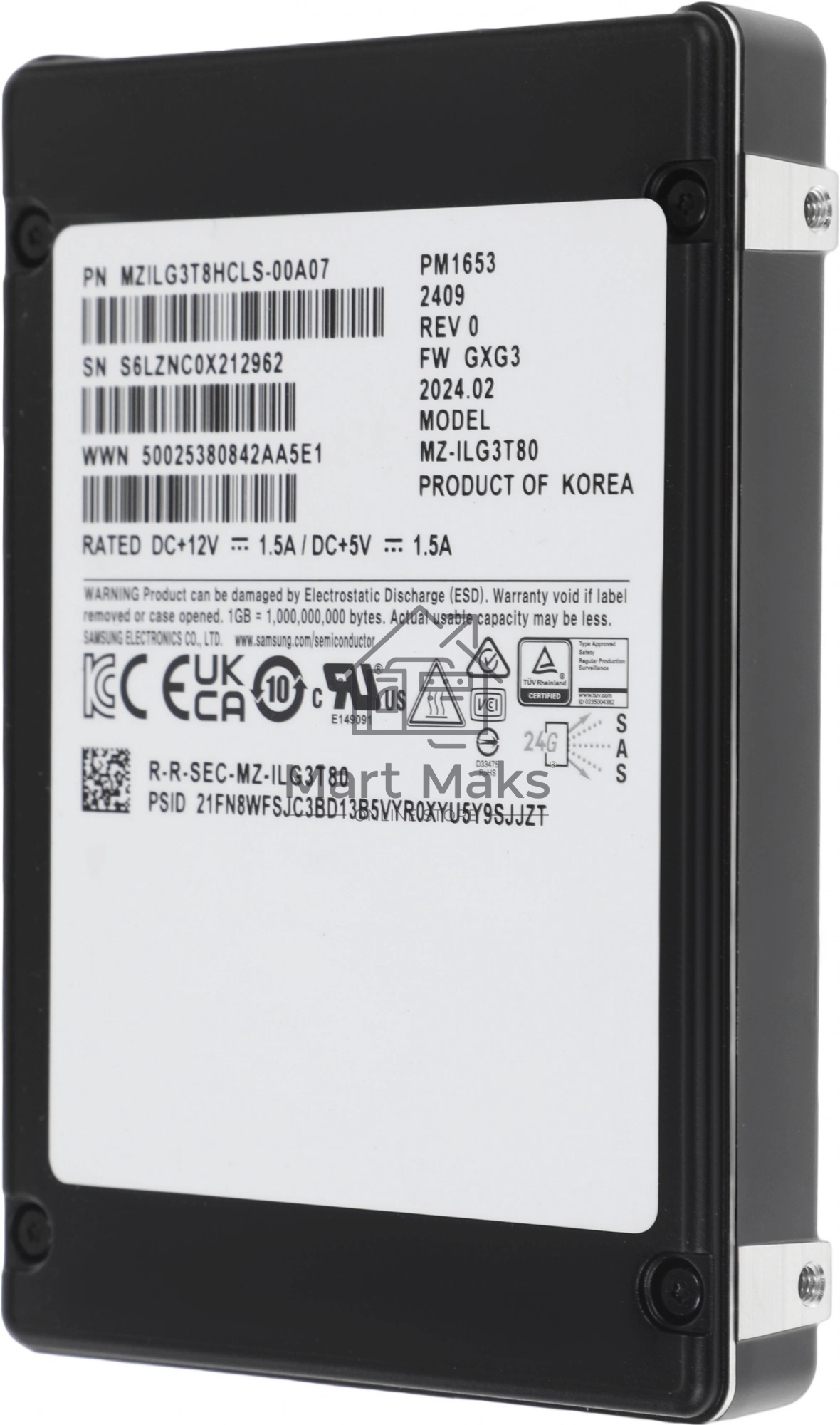 Накопитель SSD Samsung PM1653, 3.84Tb, SAS 4.0, 2.5