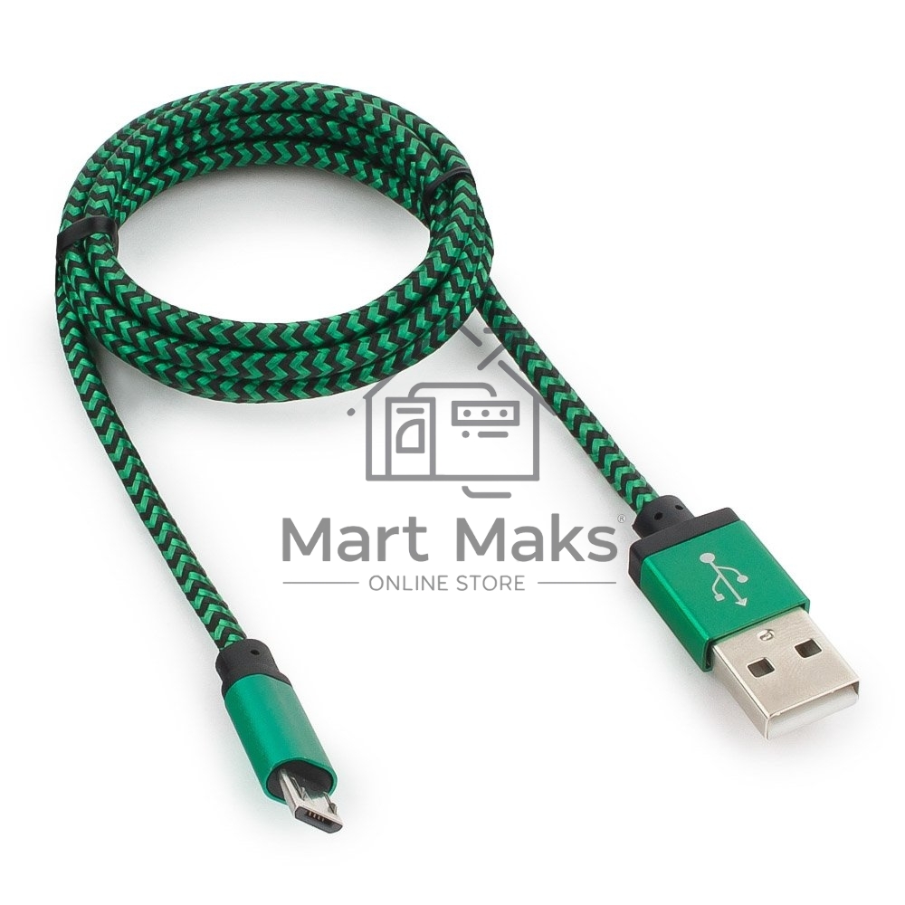 Кабель Gembird USB 2.0 Cablexpert CC-mUSB2gn1m, AM/microBM 5P, 1м, нейлоновая оплетка, алюминиевые разъемы, зеленый, пакет