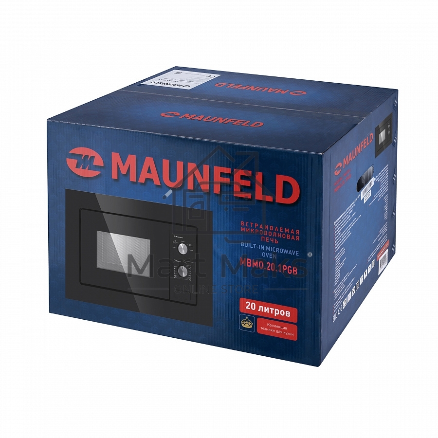 Микроволновая печь встраиваемая Maunfeld MBMO.20.1PGB черный, 20 л, 800 Вт, переключатели - поворотный механизм