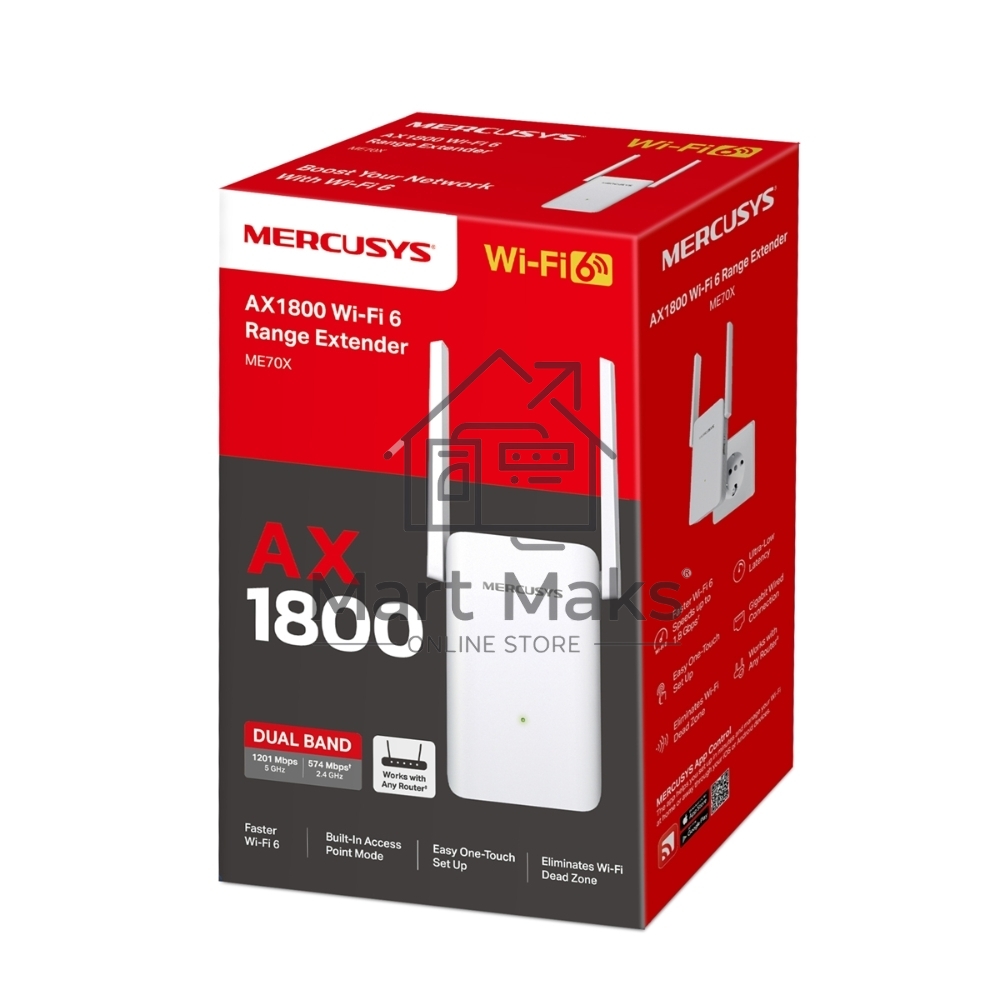 Повторитель беспроводного сигнала Mercusys ME70X AX1800 10/100/1000 белый (упак.:1шт)