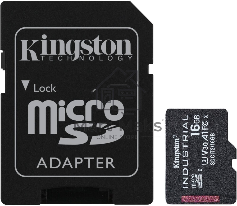 Флеш карта microSDHC 16Gb Class10 Kingston <SDCIT2/16GB> Industrial Temperature Class UHS-I с адаптером