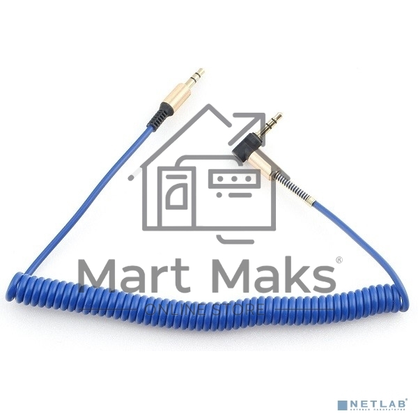 Кабель Cablexpert аудио 90˚ спиральный  CCAB-02-35MMLC-1.8MU. 3.5 Jack (M)/3.5 Jack (M), синий, 1.8м, блистер