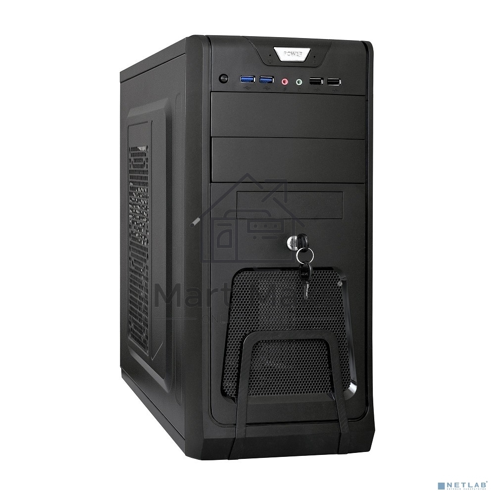 Компьютерный корпус Miditower ExeGate CP-603UB Black, ATX, <CP450W, 80mm>, 2*USB+2*USB3.0, Audio, замок блокировки кнопки питания