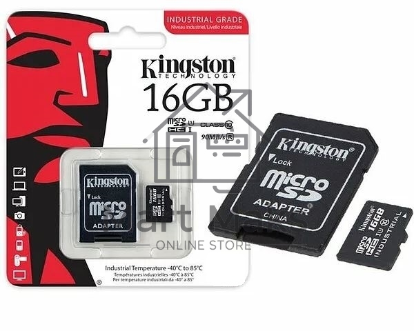 Флеш карта microSDHC 16Gb Class10 Kingston <SDCIT2/16GB> Industrial Temperature Class UHS-I с адаптером