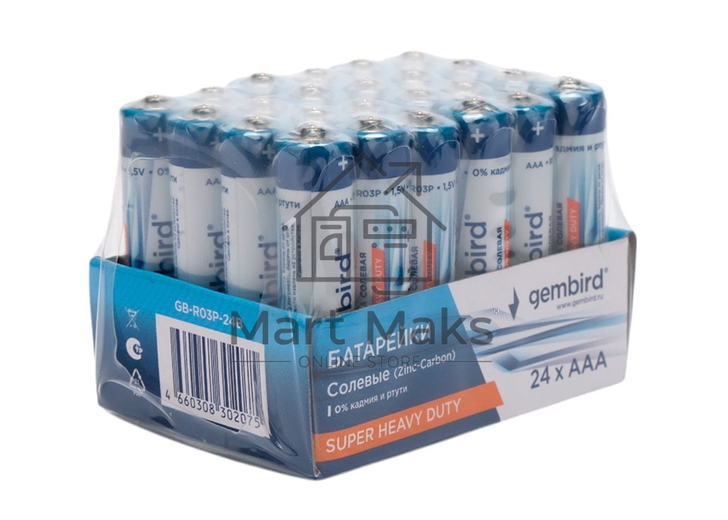 Батарейки солевые Gembird GB-R03P-24B, тип AAA, 24шт, коробка