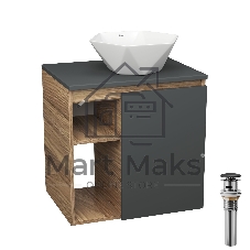 Тумба Bau Dream Blackwood 60 правая, графит, раковина BAU Crystal 40х40, выпуск клик клак, черный