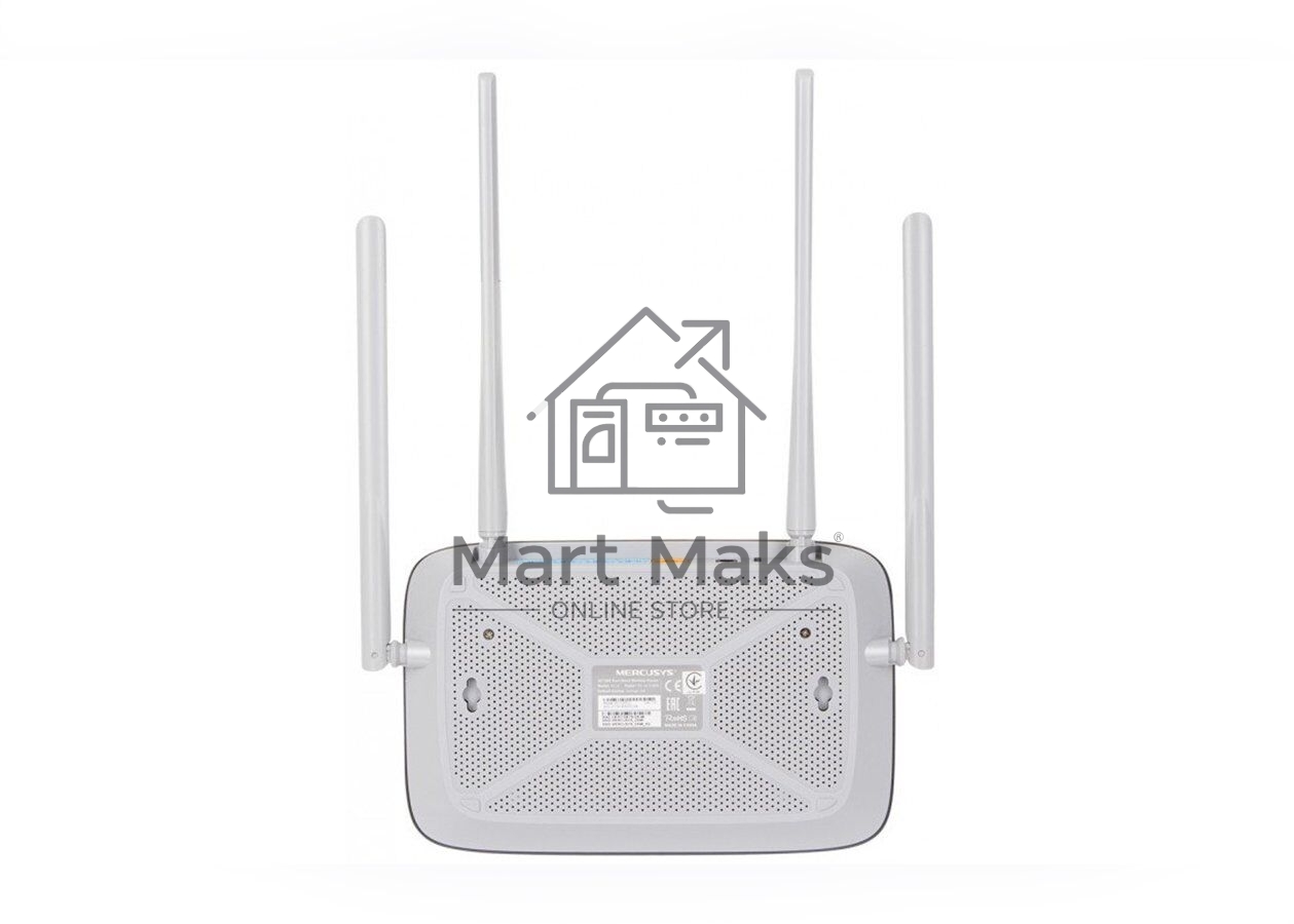 Беспроводный маршрутизатор Mercusys AC12, Dual Band, (867Мбит/с на 5 ГГц + 300Мбит/с на 2,4 ГГц)4 порта 100 Мбит/с, 4 фиксированных антенны