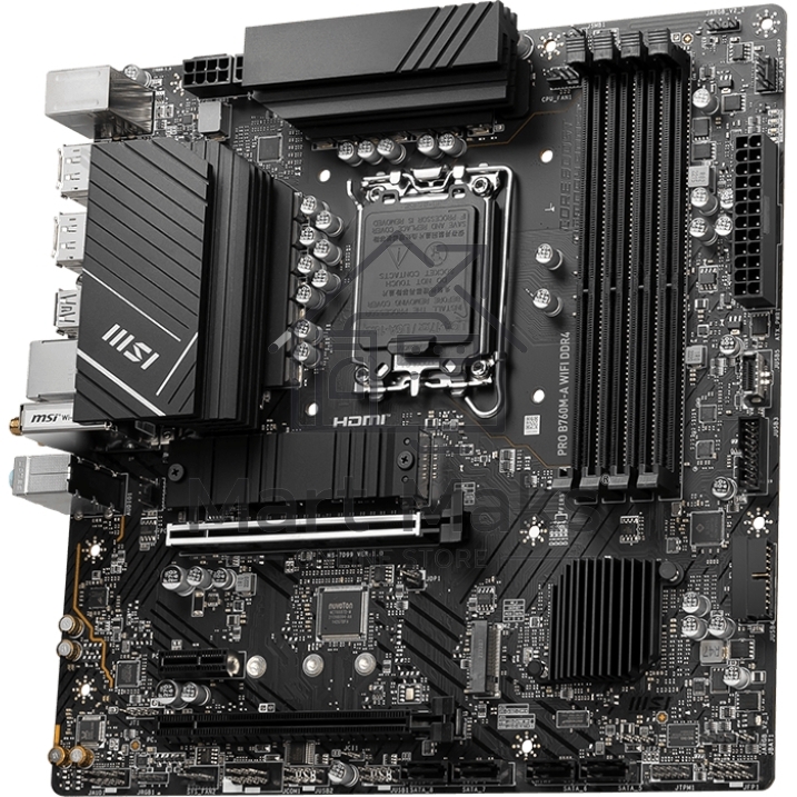 Материнская плата MSI PRO B760M-A WIFI DDR4, LGA 1700, Intel B760, 4xDDR4, 4xSATA, 2xM.2, 1xPCI-E 4.0 x16, 1xPCI-E 4.0 x4, 1xPCI-E x1, 2xHDMI, 2xDP, 1x 2.5Gb LAN, 2xUSB-A 2.0, 2xUSB-A 3.2 Gen 1, 2xUSB-A 3.2 Gen 2, 3x3.5 мм, 7.1, Micro-ATX