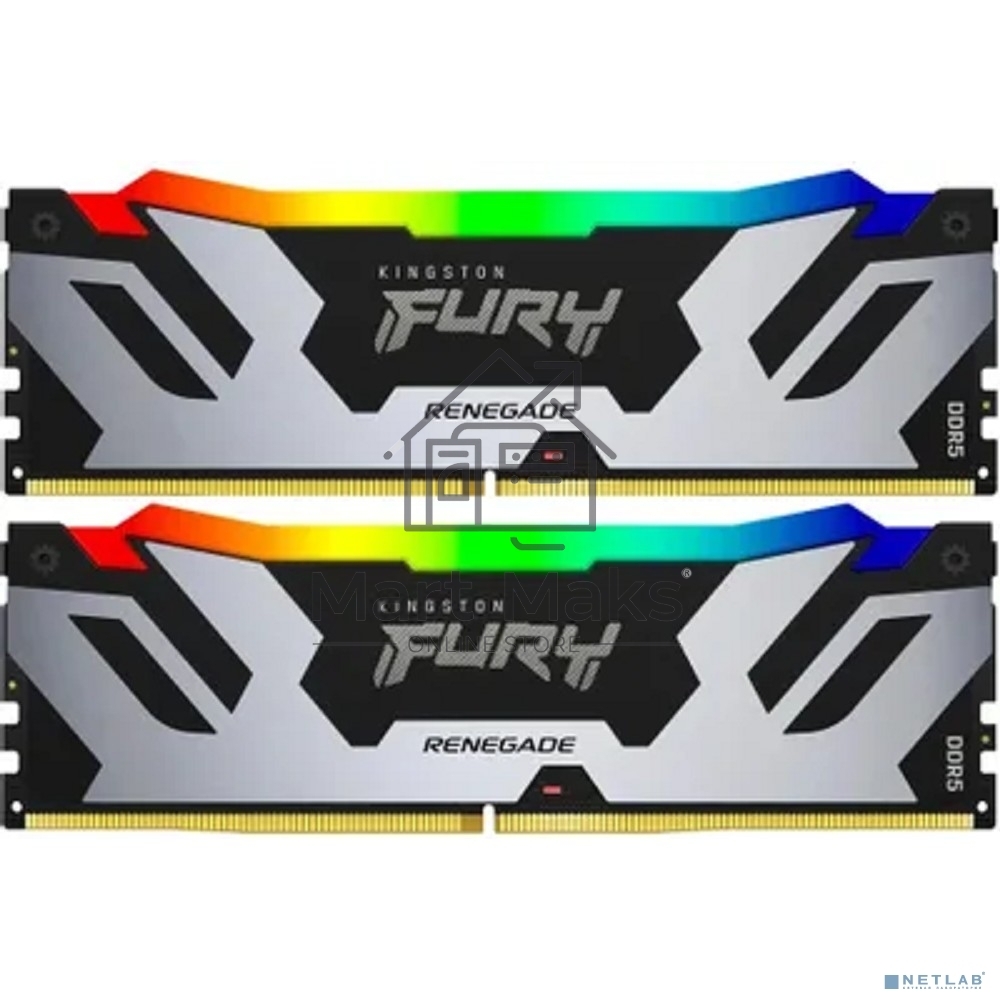 Оперативная память Kingston Fury Renegade, DDR5, 32GB (2x16GB), 6800MHz, CL36, DIMM, с радиатором, RGB, серебристый
