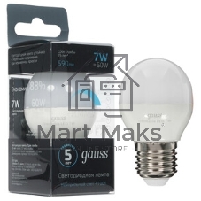 Лампа светодиодная Шар Gauss 7W 550lm 6500K Е27 шаг. диммирование LED