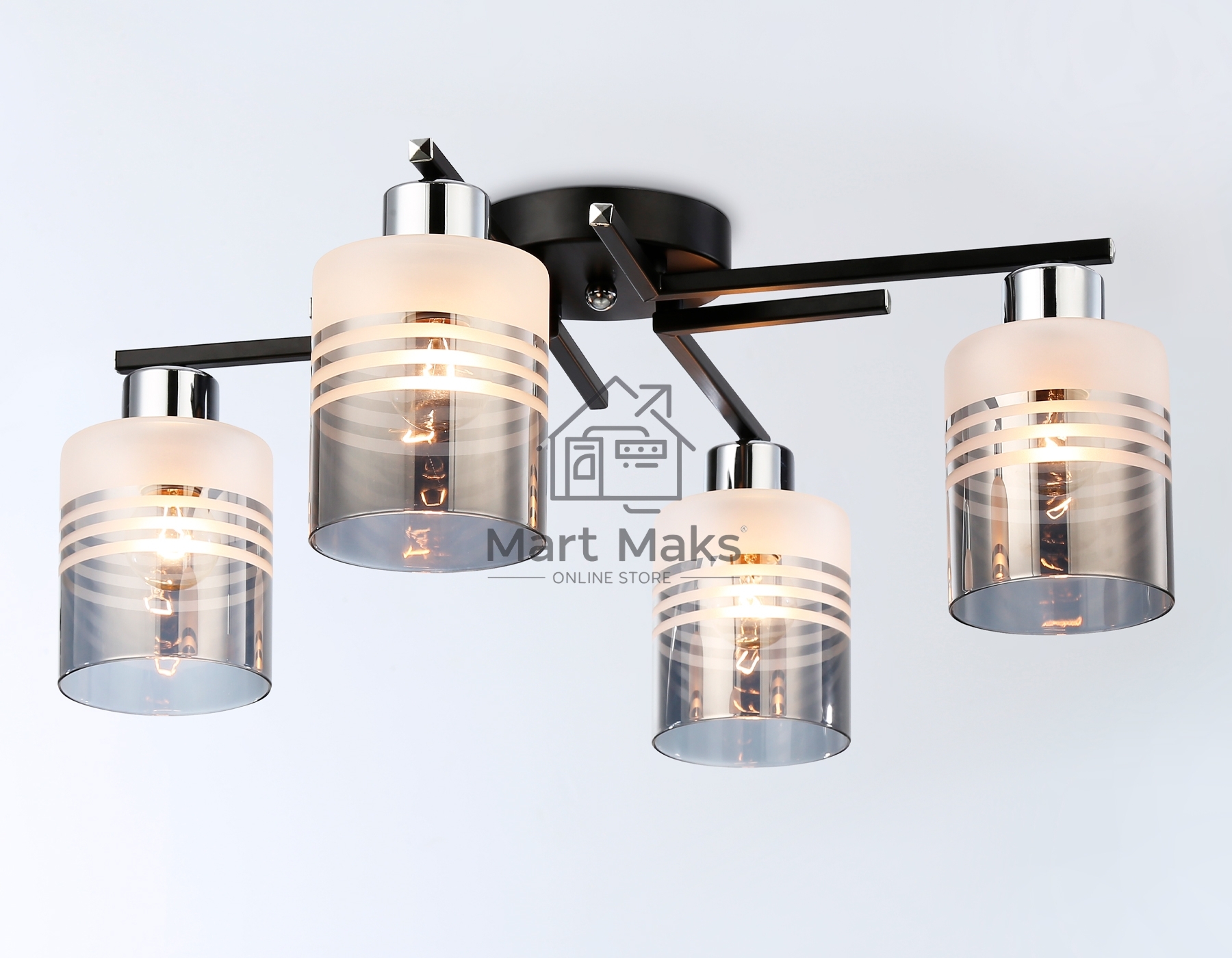 Светильник Ambrella light TR303212/4 BK/CH/SM/FR черный/хром/дымчатый/белый матовый E27*4 max 60W D515*200