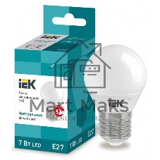 Лампа светодиодная IEK LLE-G45-7-230-40-E27 ECO G45 7Вт шар 4000К белый E27 630лм 230-240В