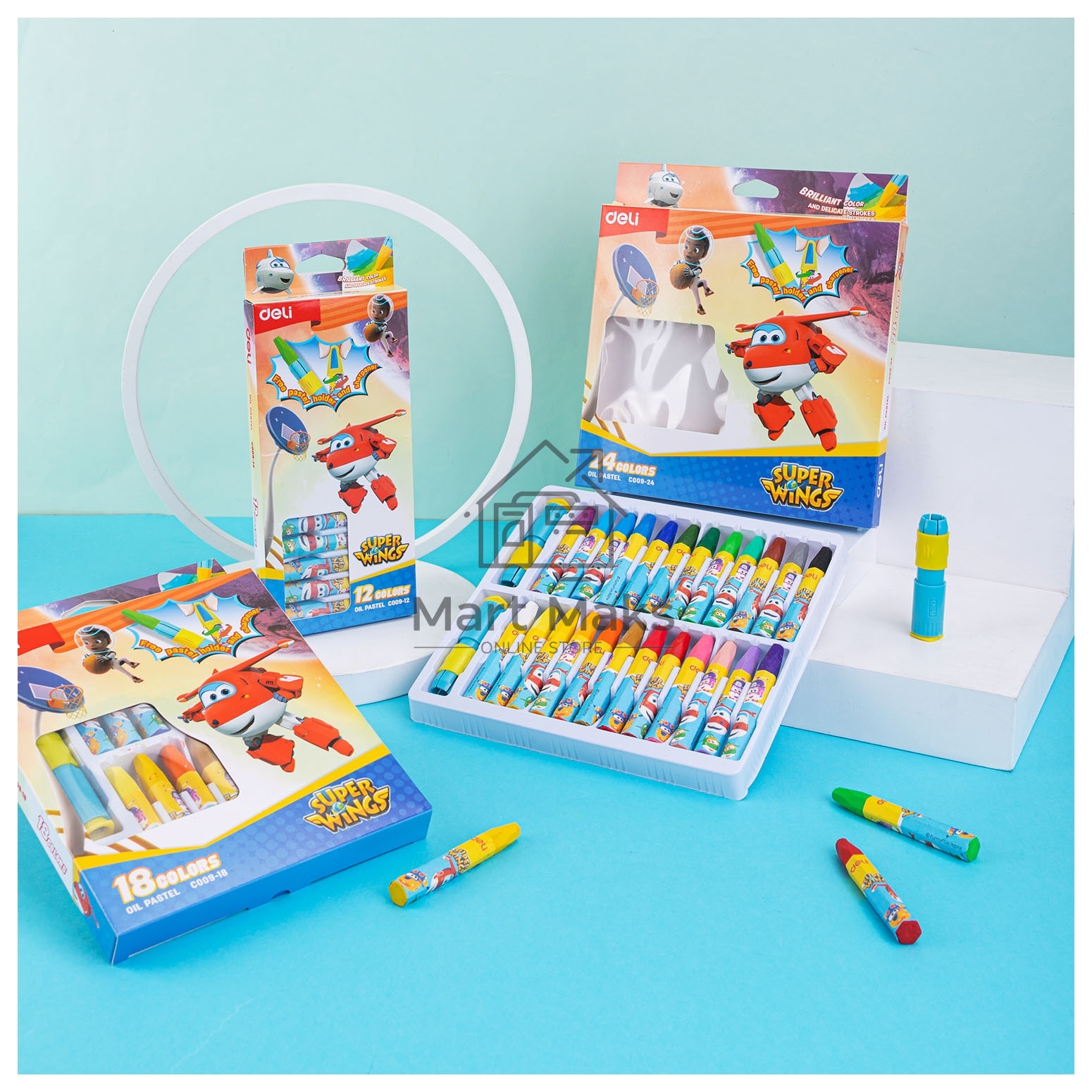 Масляная пастель Deli EC009-18 Super Wings шестигранные 18 цветов, картонная коробка с европодвесом